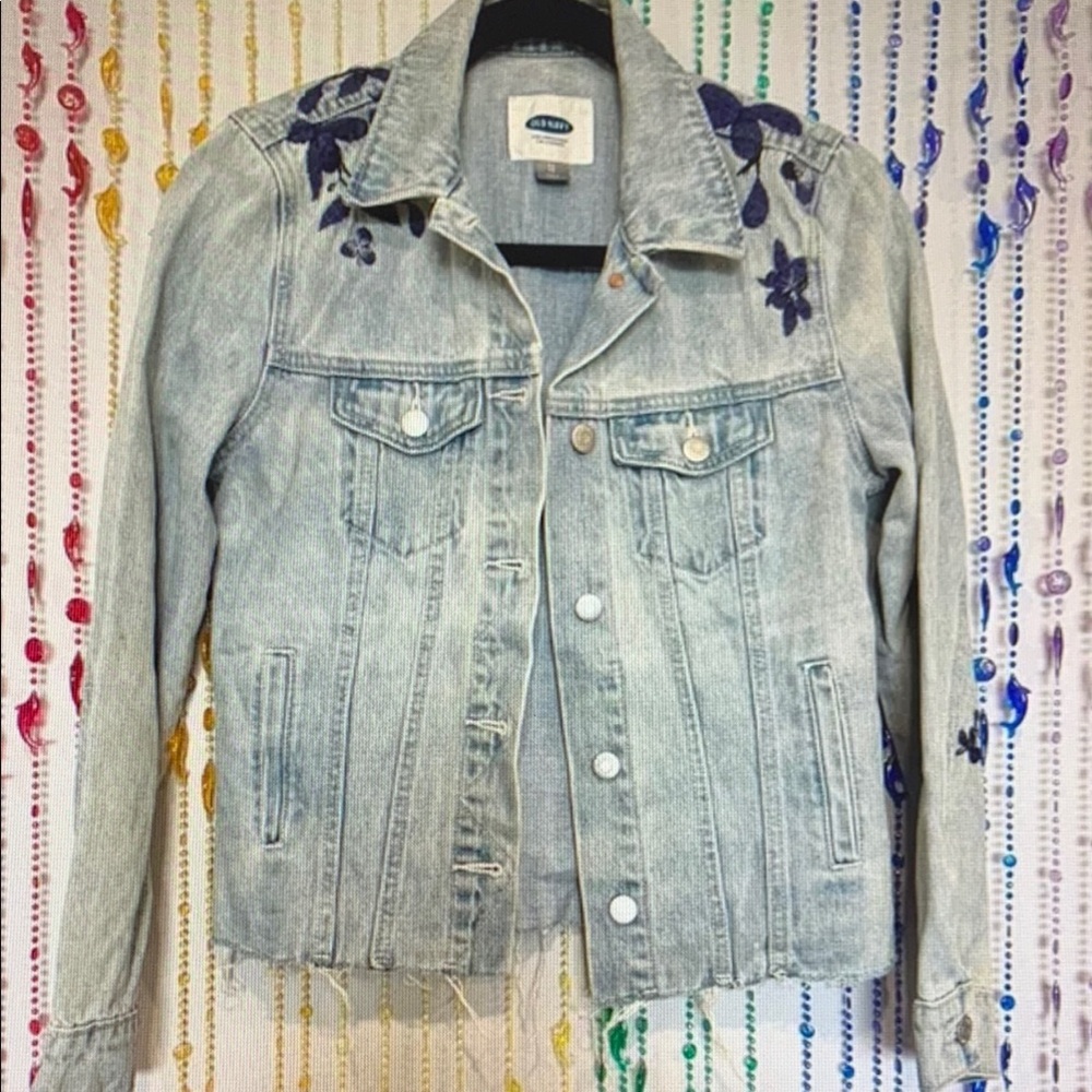 Denim Jacket with Purple Floral Embroidery